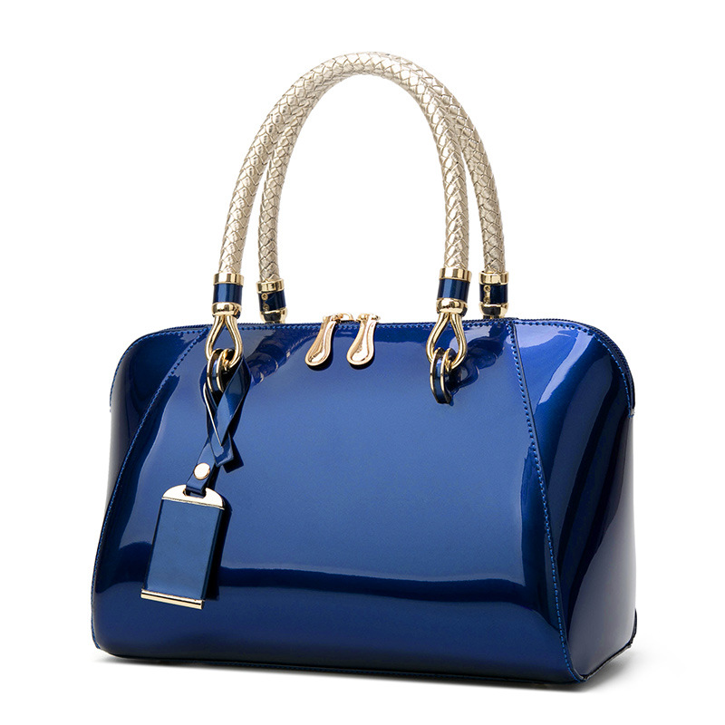Luxury Bags Blue - Luxury Designer Handbag Shiny Leather Boston