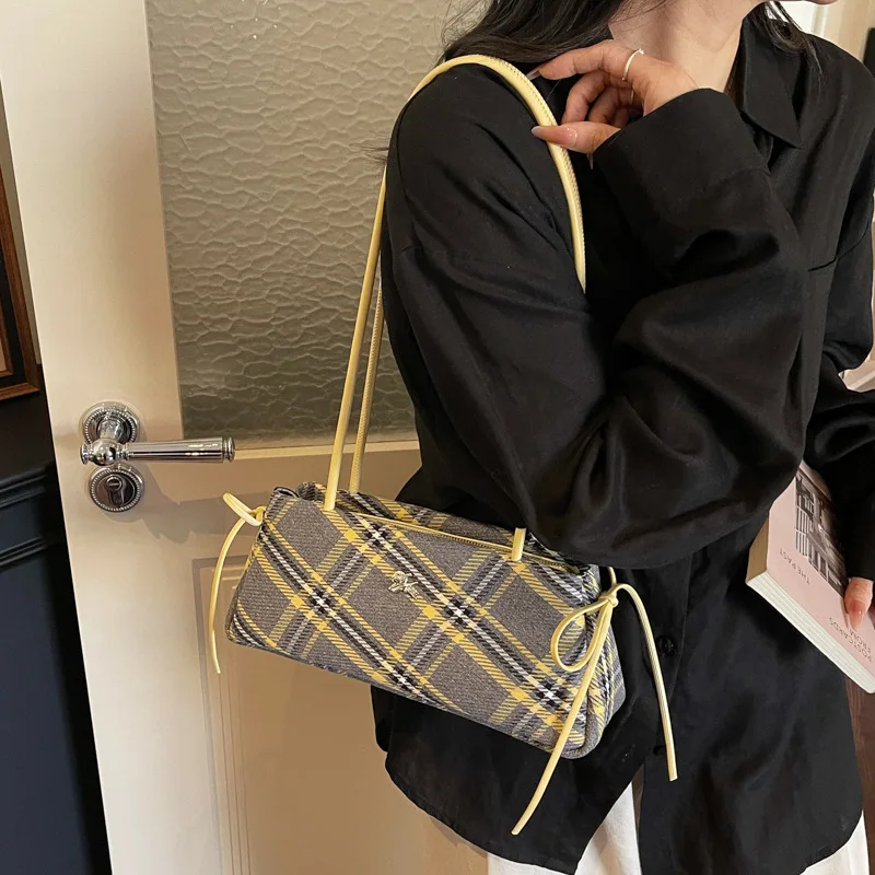 Luxury Bags That Are Affordable - 2026 Microfiber Striped Plaid Zipper Bow