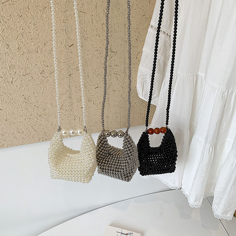 Luxury Bags For Summer - Women's Beaded Woven Mini Crossbody Bag
