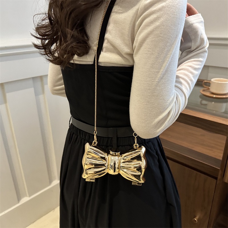 Glossy Gold Metal Bow Shaped M - đánh giá và giá Mini Bag Evening Clutch